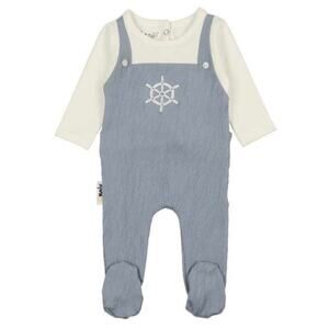 New Maniere Cotton Boy's Sailor Overall Footie one piece, Denim Blue - 12 months